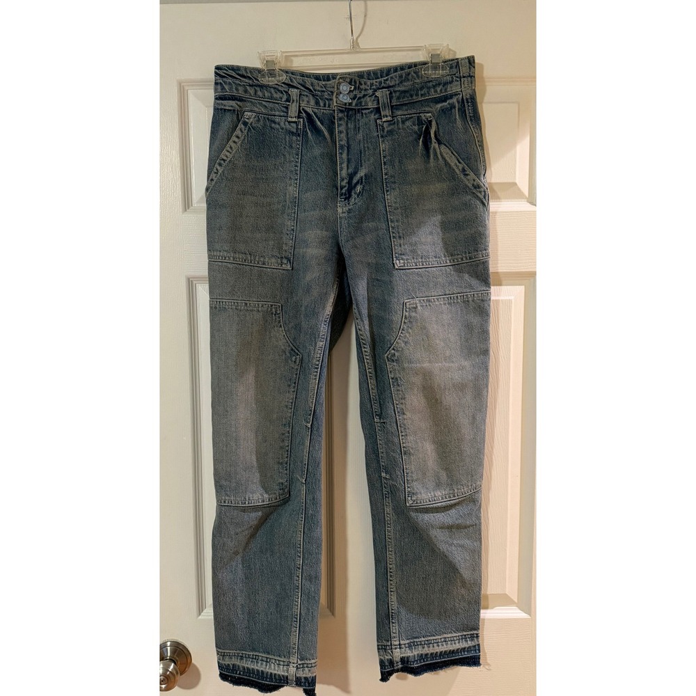 Pilcro Women’s Straight Leg Patchwork Jeans in Washed Blue